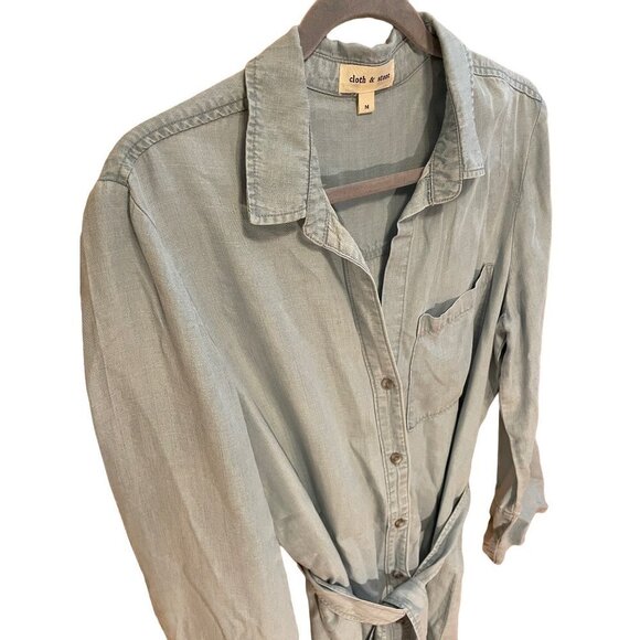 Cloth & Stone Anthropologie Tencel Blue Button Down Belted Dress Sz M - Picture 4 of 12